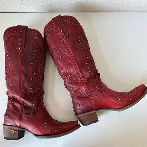 Red Heeled Boots with Studded Detail